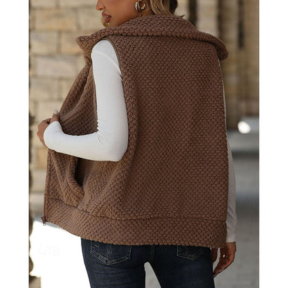 Women's Textured Sleeveless Zip-Up Gilet - Brown