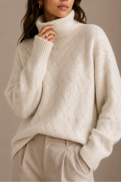 Women's Textured Knit Turtleneck Sweater - White