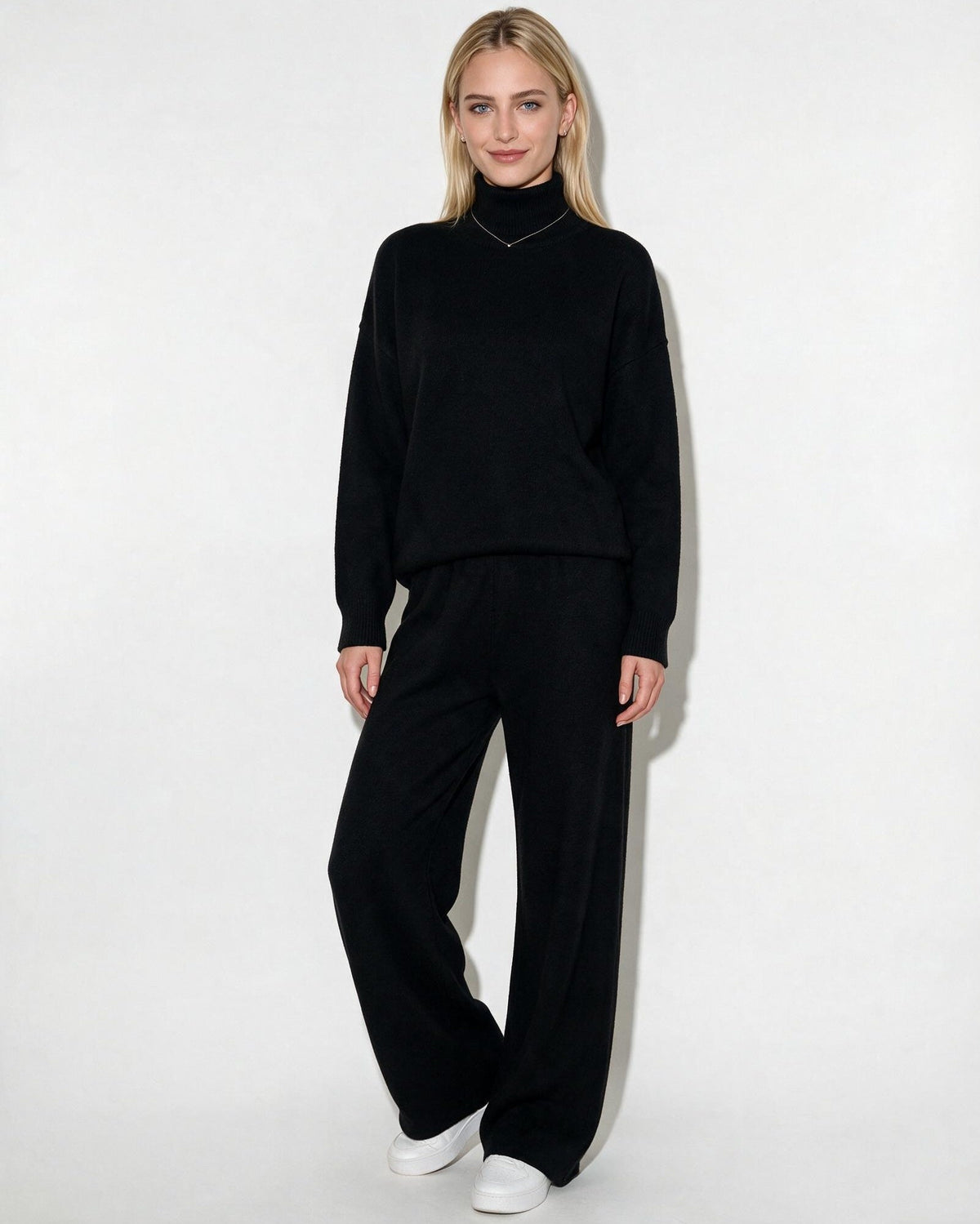 Women's Turtleneck Wide-Leg Loungewear Set - Black