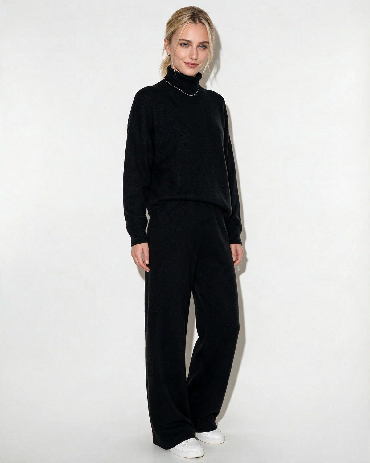 Women's Turtleneck Wide-Leg Loungewear Set - Black