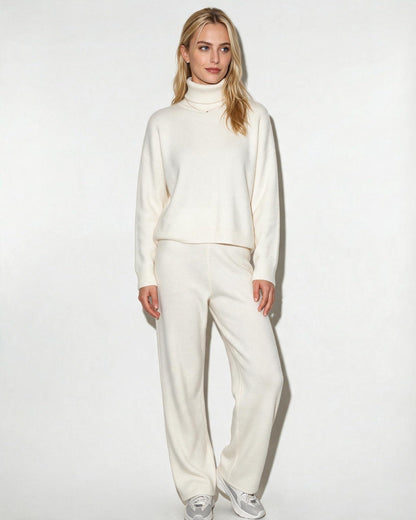 Women's Turtleneck Wide-Leg Loungewear Set - Ivory