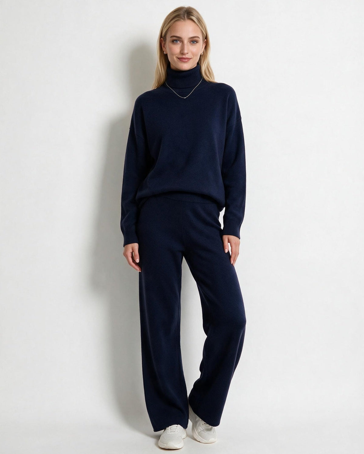 Women's Turtleneck Wide-Leg Loungewear Set - Navy