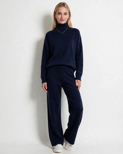 Women's Turtleneck Wide-Leg Loungewear Set - Navy