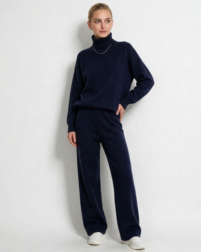 Women's Turtleneck Wide-Leg Loungewear Set - Navy