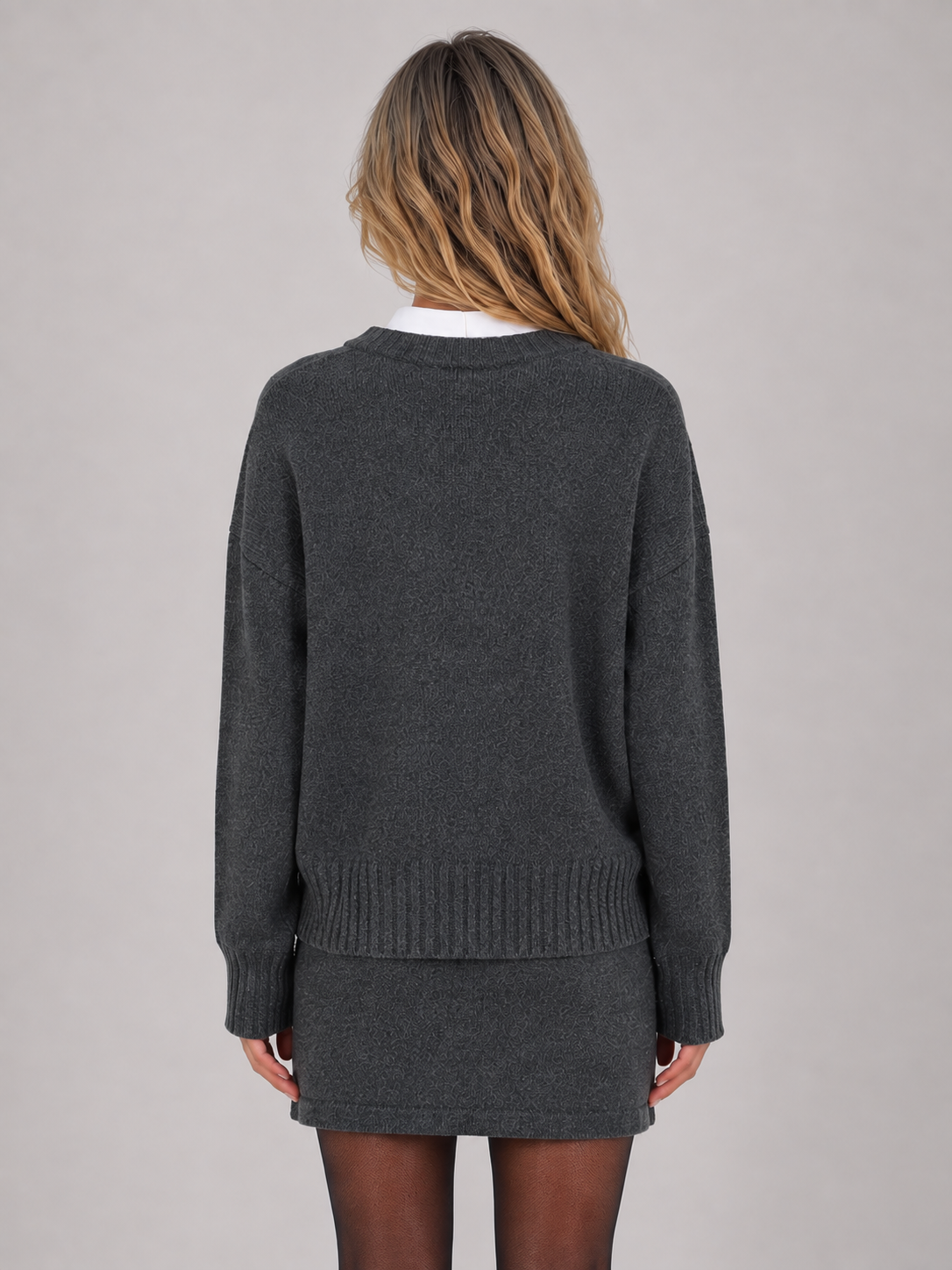 Women's Two-Piece Knit Sweater Skirt Set - Gray