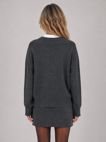 Women's Two-Piece Knit Sweater Skirt Set - Gray