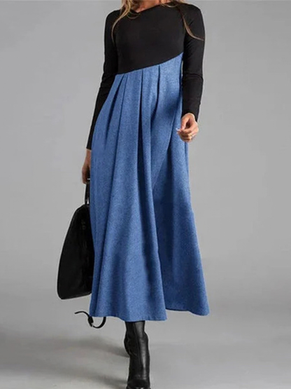 Women's Two-Tone Long Sleeve Maxi Dress - Blue