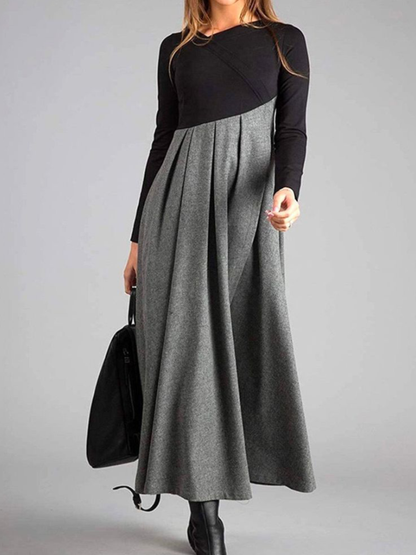 Women's Two-Tone Long Sleeve Maxi Dress - Gray