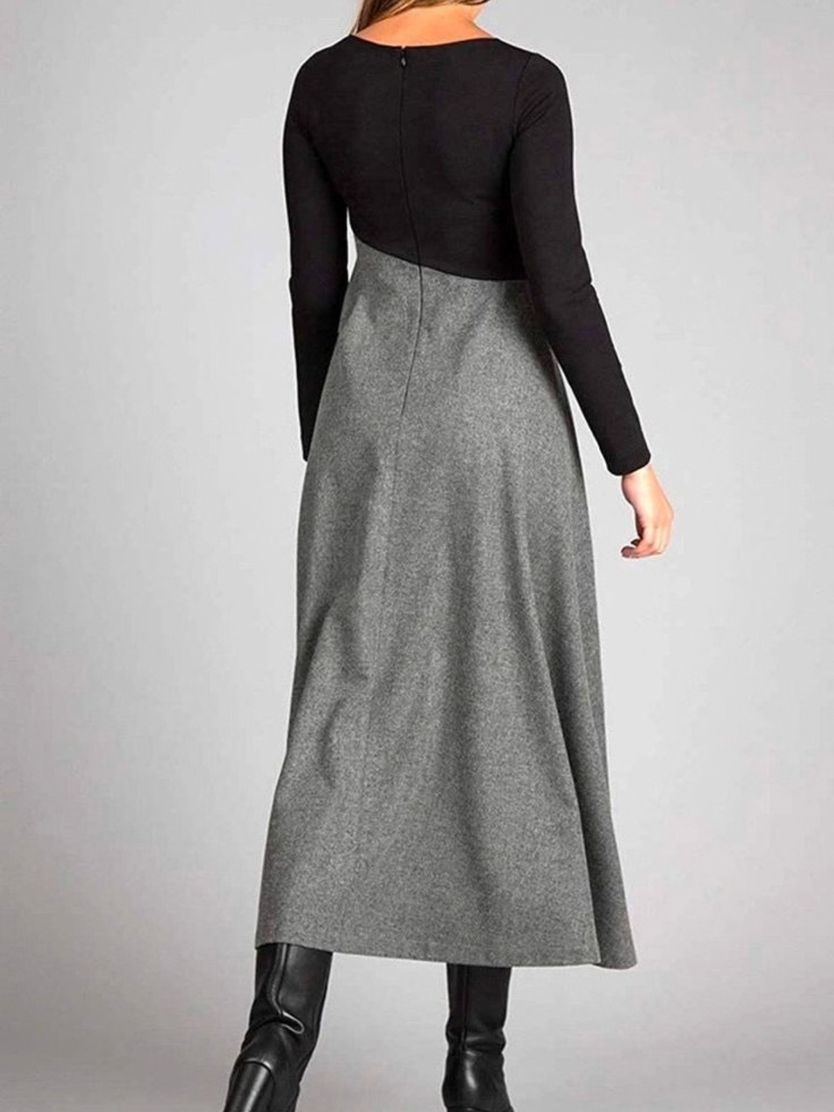 Women's Two-Tone Long Sleeve Maxi Dress - Gray