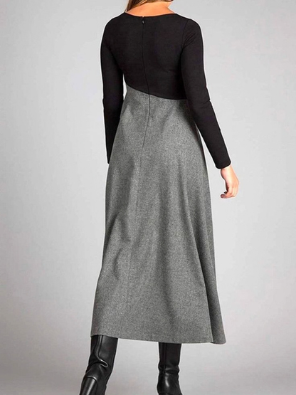 Women's Two-Tone Long Sleeve Maxi Dress - Gray