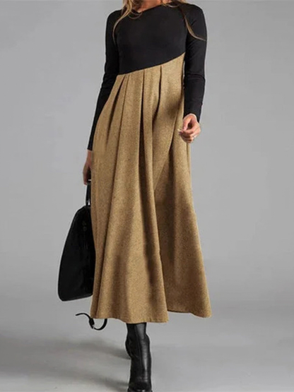 Women's Two-Tone Long Sleeve Maxi Dress - Khaki