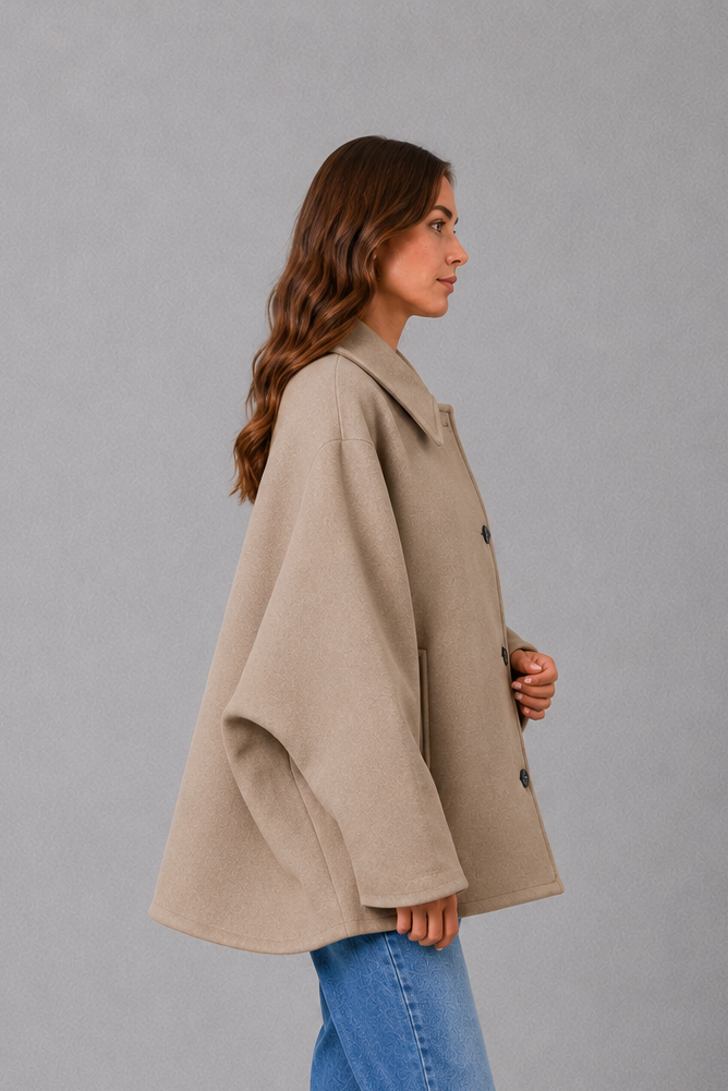 Women's Vintage-Inspired Taupe Longline Coat - Taupe