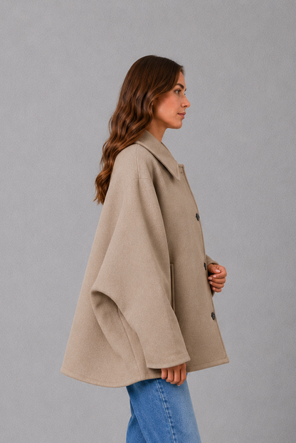 Women's Vintage-Inspired Taupe Longline Coat - Taupe