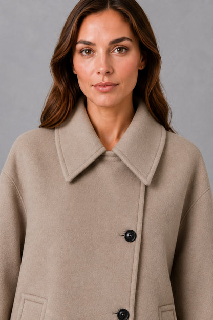 Women's Vintage-Inspired Taupe Longline Coat - Taupe
