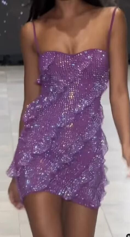 Women's Violet Sequin Ruffle Mini Cocktail Dress - Violet