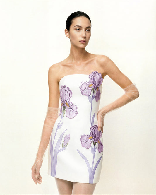 Women's Wedding Guest Strapless Iris Petal Mini Dress - White Floral