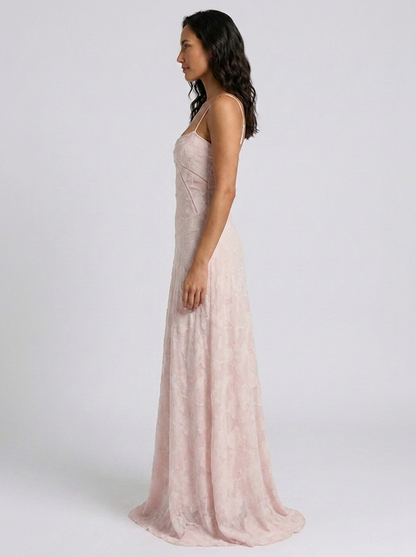 Women's Wedding Guest Tonal Lace Cami Maxi Dress with Lace-Up Back - Blush Pink