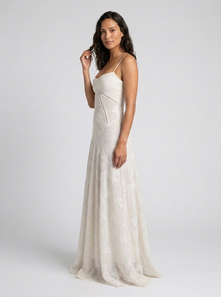 Women's Wedding Guest Tonal Lace Cami Maxi Dress with Lace-Up Back - Ivory