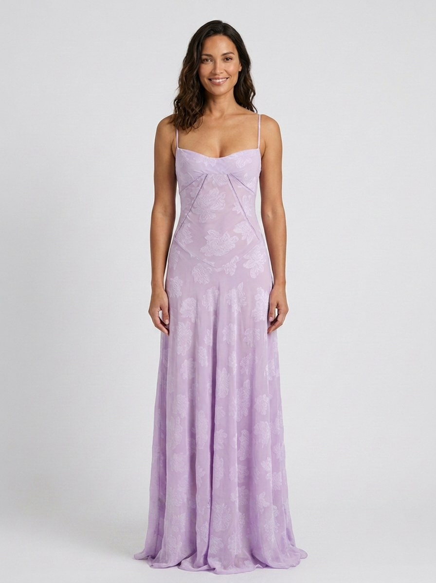 Women's Wedding Guest Tonal Lace Cami Maxi Dress with Lace-Up Back - Lilac