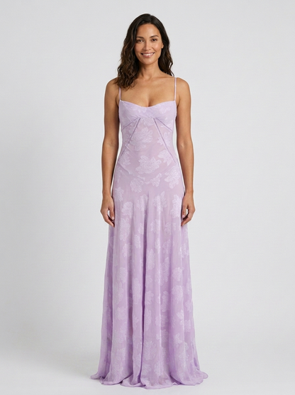 Women's Wedding Guest Tonal Lace Cami Maxi Dress with Lace-Up Back - Lilac