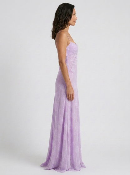 Women's Wedding Guest Tonal Lace Cami Maxi Dress with Lace-Up Back - Lilac