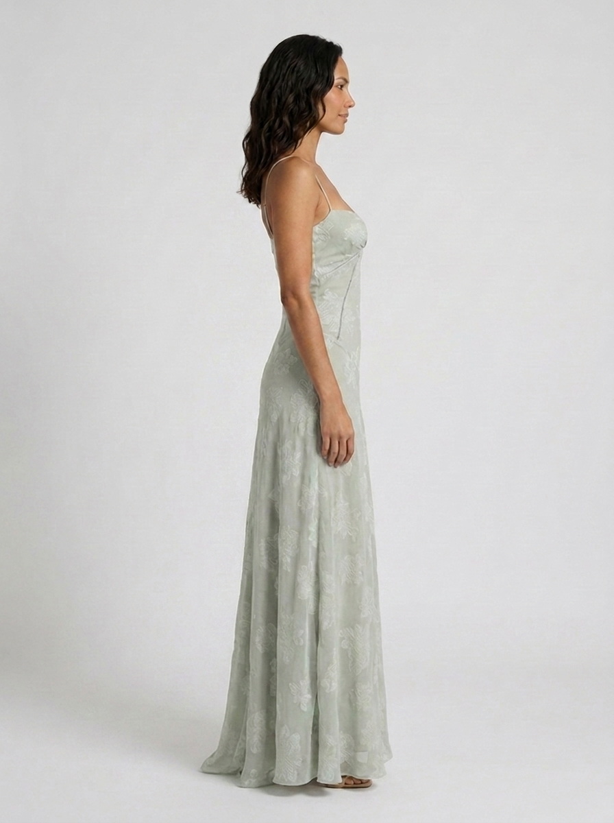 Women's Wedding Guest Tonal Lace Cami Maxi Dress with Lace-Up Back - Sage