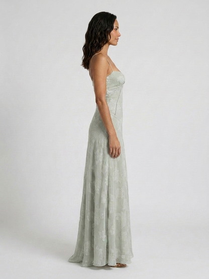 Women's Wedding Guest Tonal Lace Cami Maxi Dress with Lace-Up Back - Sage