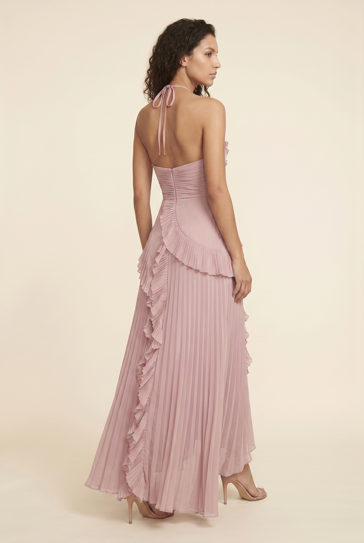 Women's Wedding Halter Ruffle Maxi Dress - Dusty Pink