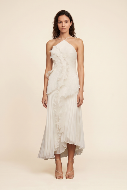 Women's Wedding Halter Ruffle Maxi Dress - Ivory