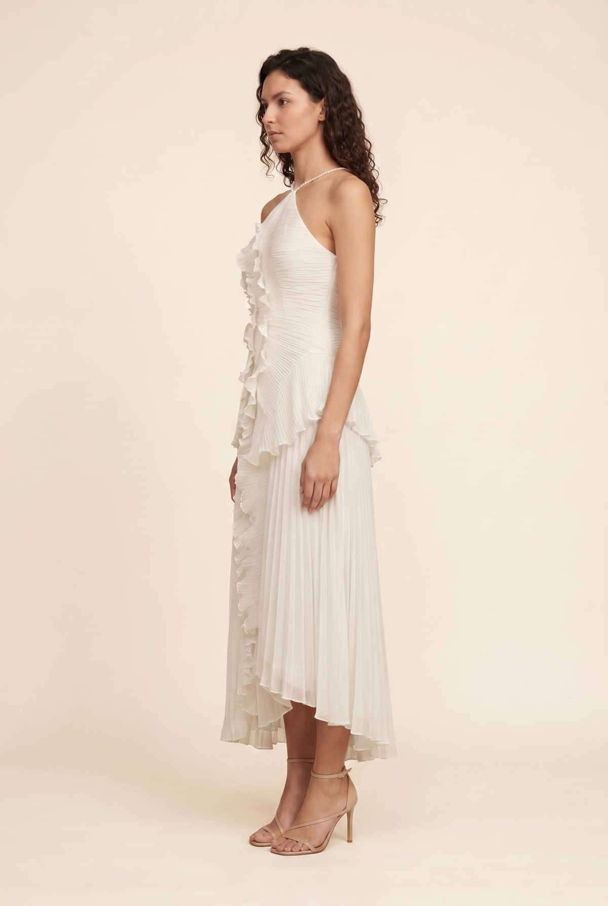 Women's Wedding Halter Ruffle Maxi Dress - Ivory