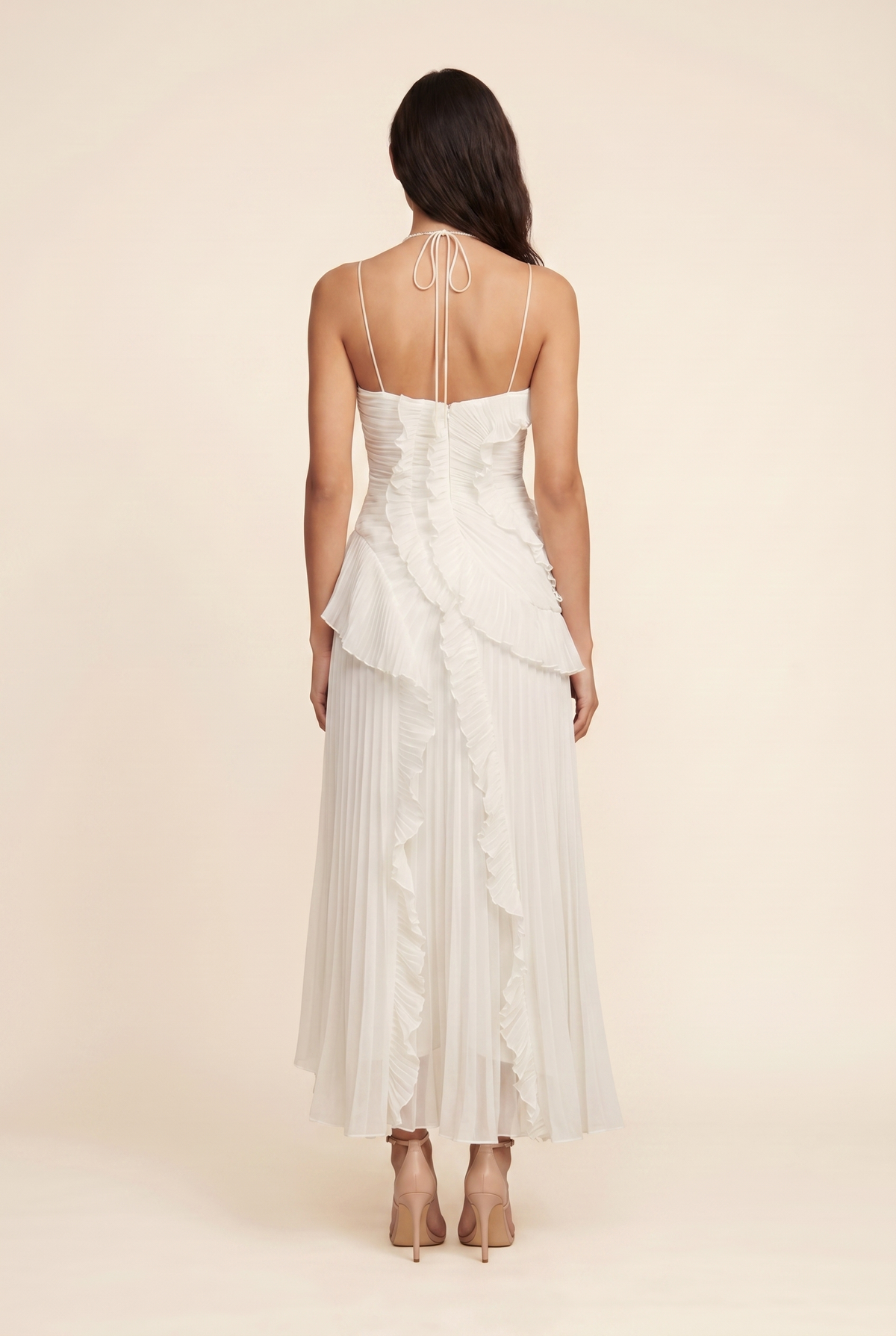 Women's Wedding Halter Ruffle Maxi Dress - Ivory