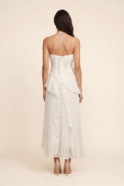 Women's Wedding Halter Ruffle Maxi Dress - Ivory
