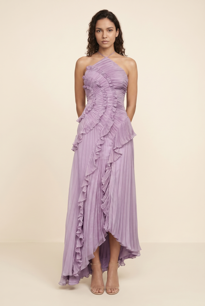 Women's Wedding Halter Ruffle Maxi Dress - Lavender