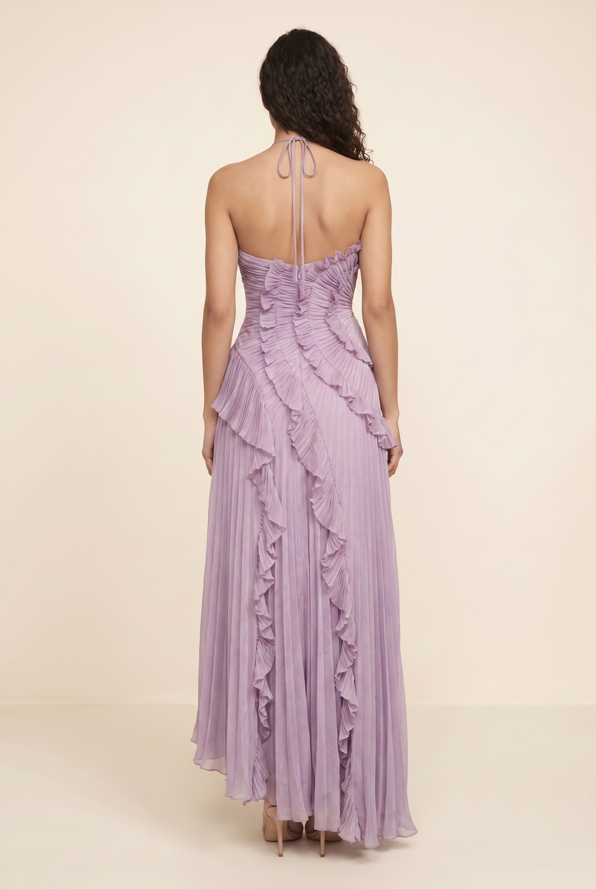 Women's Wedding Halter Ruffle Maxi Dress - Lavender
