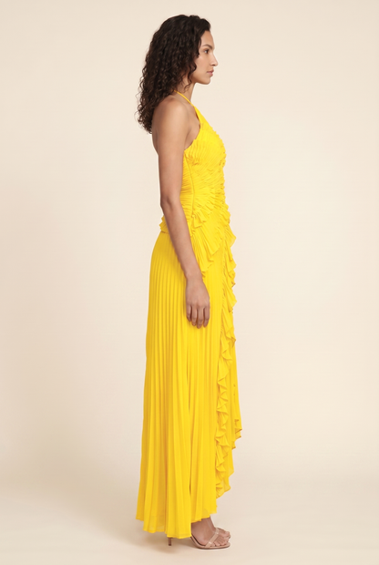 Women's Wedding Halter Ruffle Maxi Dress - Yellow