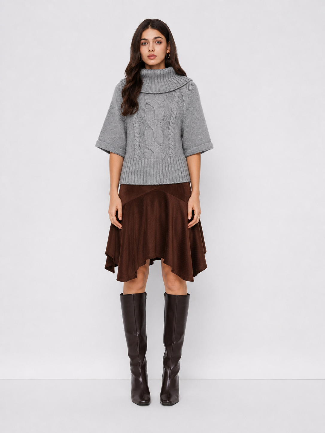 Women's Wide Neck Cable Knit Sweater - Gray