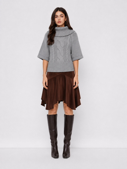 Women's Wide Neck Cable Knit Sweater - Gray