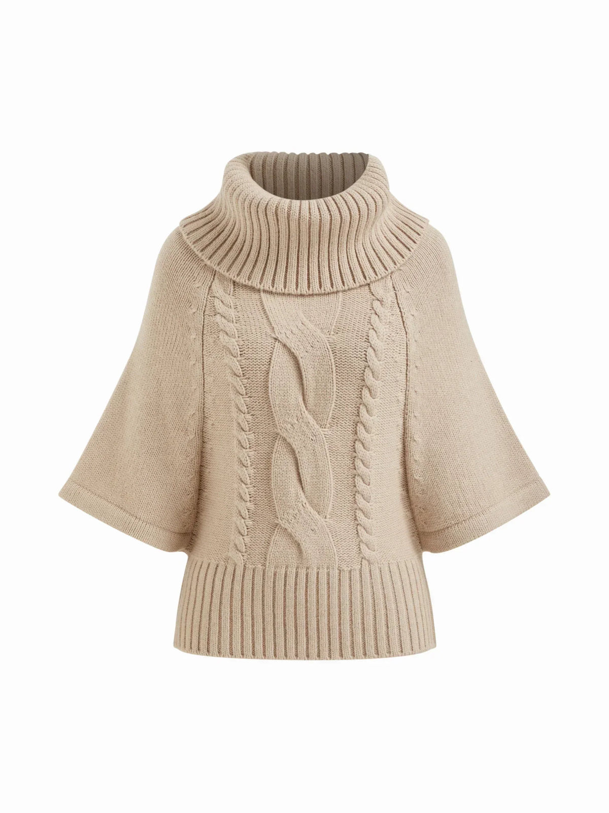 Women's Wide Neck Cable Knit Sweater - Khaki