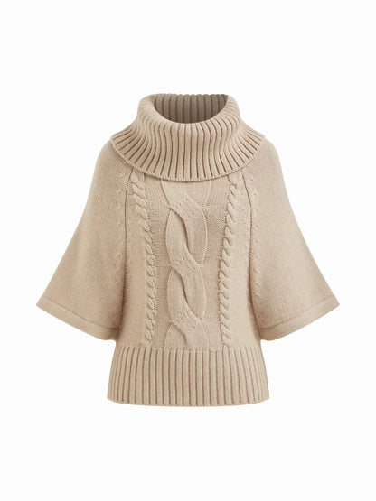 Women's Wide Neck Cable Knit Sweater - Khaki