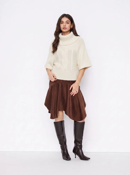 Women's Wide Neck Cable Knit Sweater - White