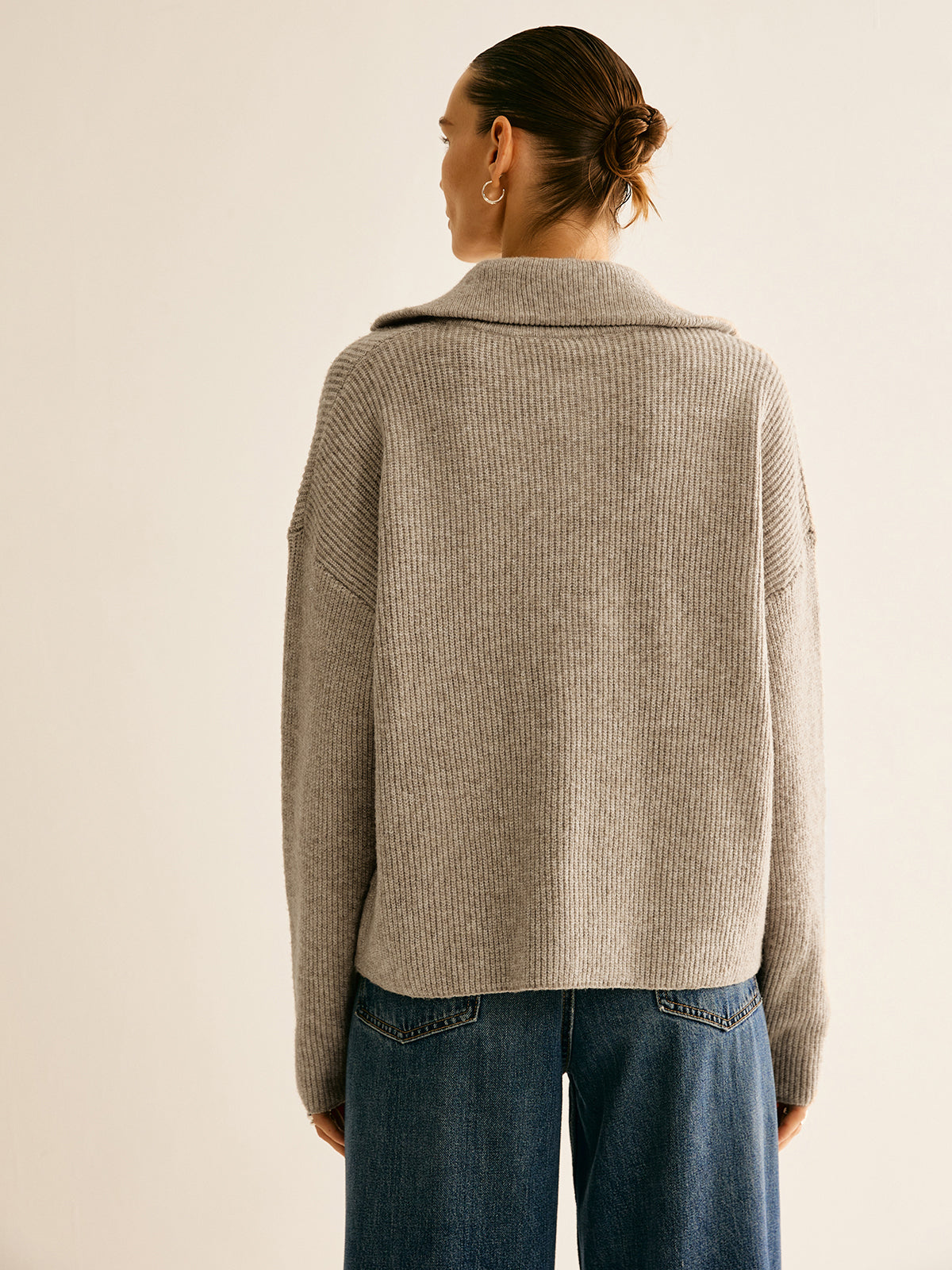 Women's Wool-Blend Quarter-Zip Sweater and Pants Set - Oatmeal
