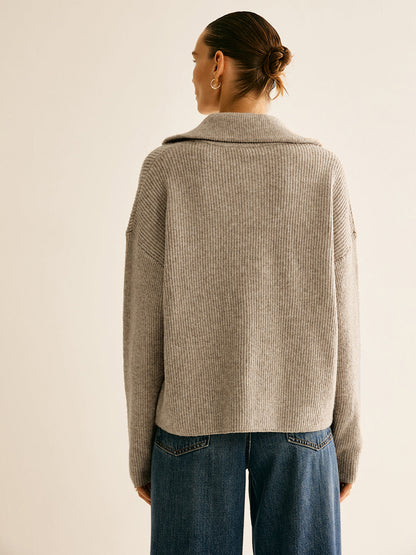 Women's Wool-Blend Quarter-Zip Sweater and Pants Set - Oatmeal