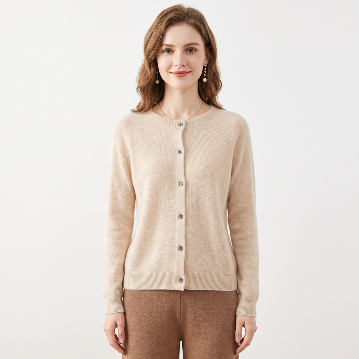 Women's Wool Knit Button-Up Cardigan - Beige