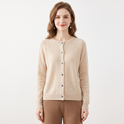 Women's Wool Knit Button-Up Cardigan - Beige