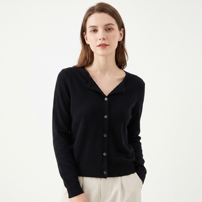Women's Wool Knit Button-Up Cardigan - Black