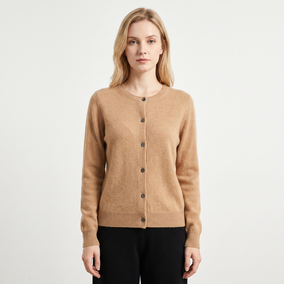 Women's Wool Knit Button-Up Cardigan - Camel