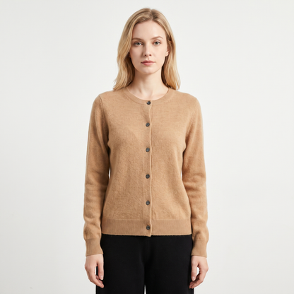 Women's Wool Knit Button-Up Cardigan - Camel