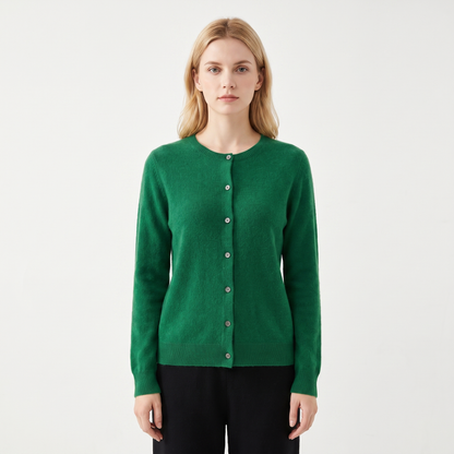Women's Wool Knit Button-Up Cardigan - Emerald Green