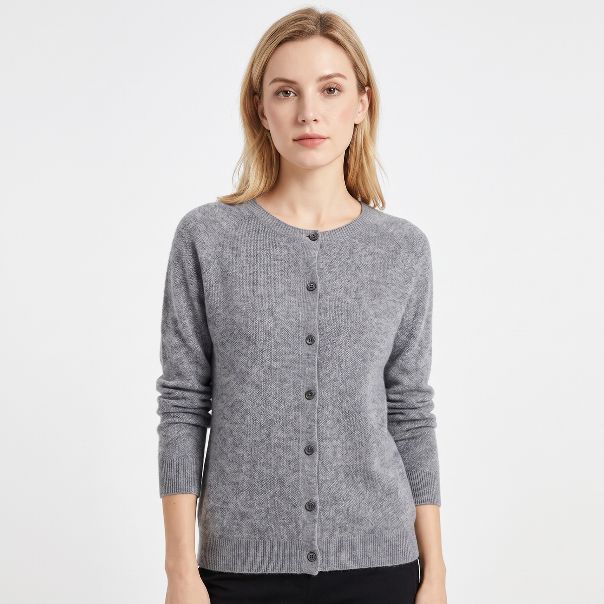 Women's Wool Knit Button-Up Cardigan - Gray