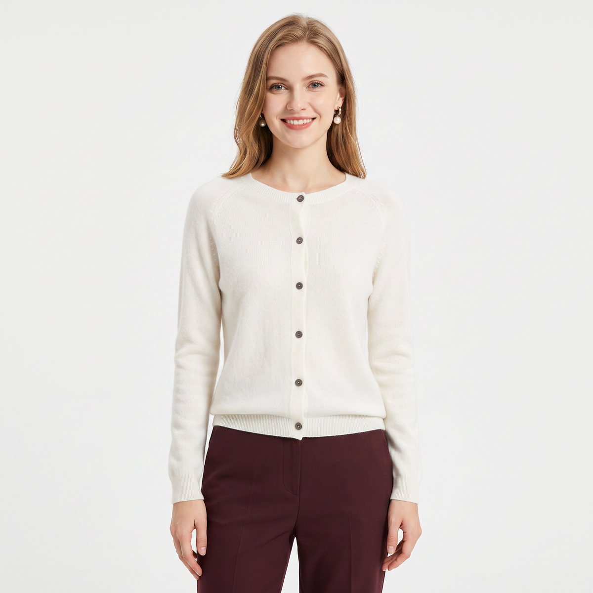 Women's Wool Knit Button-Up Cardigan - Ivory